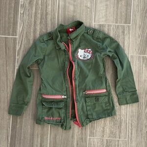Hello Kitty Olive Green Kids Jean Jacket with Pink Trim